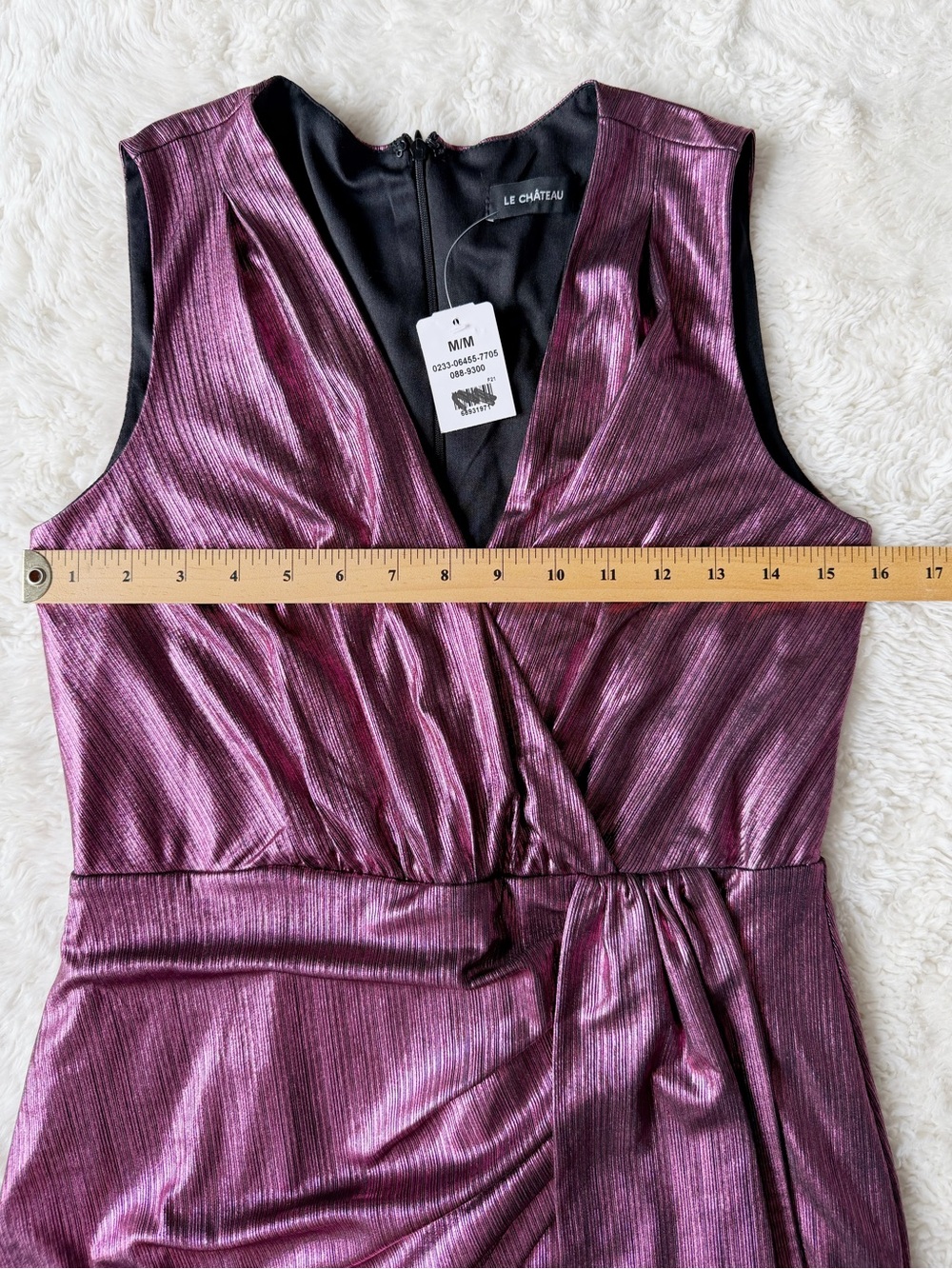 NWT Le Chateau Woman Purple Metallic Wrap Sleeveless Dress MEDIUM Party Cocktail - Picture 5 of 7